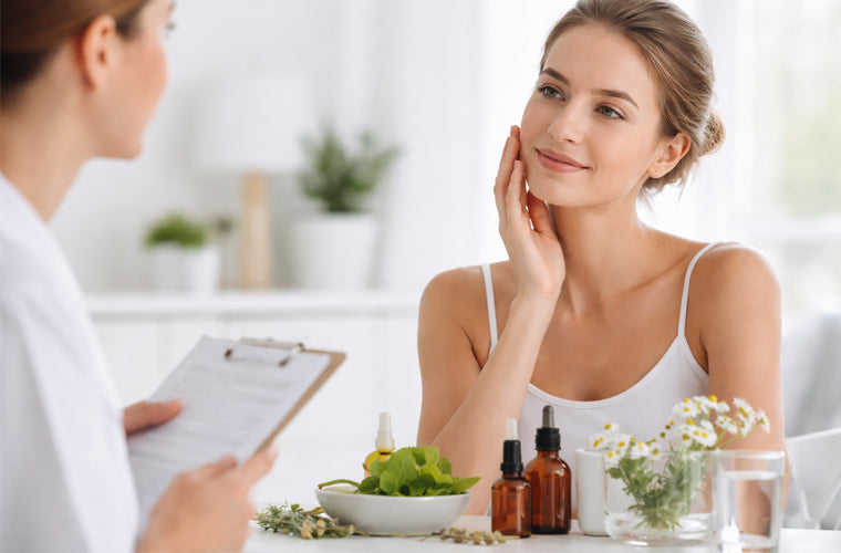 Integrative naturopathic skin care approach focused on gut health and whole-body balance